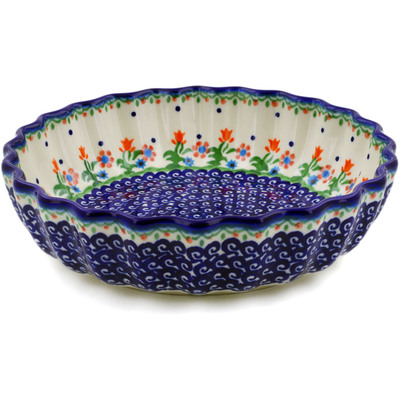 Polish Pottery Scalloped Bowl 9&quot; Spring Flowers