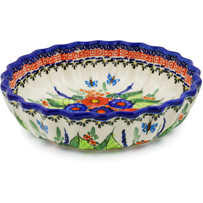 Polish Pottery Scalloped Bowl 9&quot; Spring Splendor