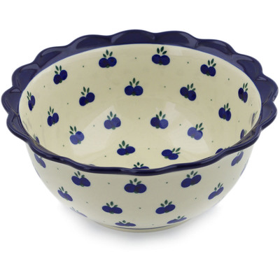 Polish Pottery Scalloped Bowl 9&quot; Wild Blueberry
