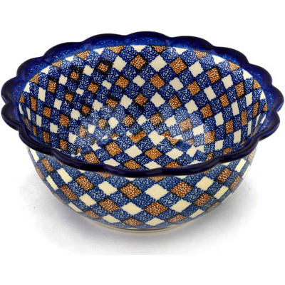 Polish Pottery Scalloped Bowl 9&quot; Woven Basket