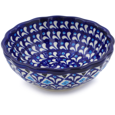 Polish Pottery Scalloped Bowl Small Blue Diamond Dream