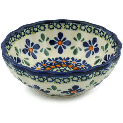 Polish Pottery Scalloped Bowl Small Gingham Flowers