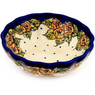 Polish Pottery Scalloped Bowl Small Red Cabbage Roses