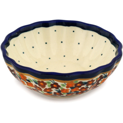 Polish Pottery Scalloped Bowl Small Russett Floral