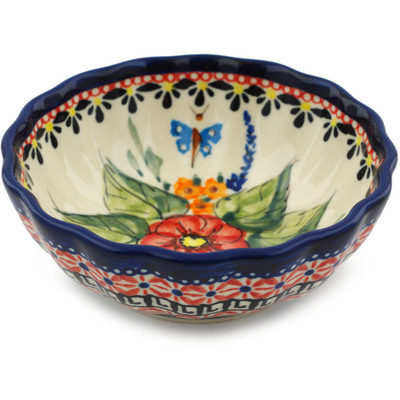Polish Pottery Scalloped Bowl Small Spring Splendor UNIKAT
