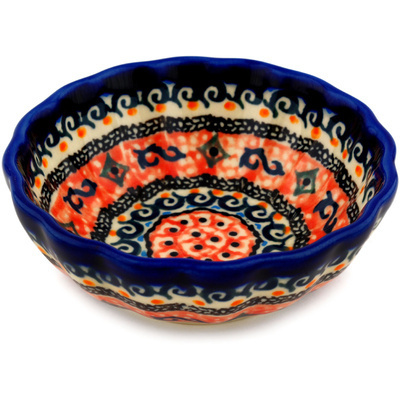 Polish Pottery Scalloped Bowl Small Terra Cotta UNIKAT
