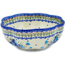 Polish Pottery Scalloped Fluted Bowl 10&quot; Blue Pansy