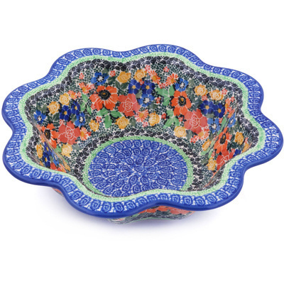 Polish Pottery Scalloped Fluted Bowl 10&quot; Bountiful Basket UNIKAT