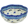 Polish Pottery Scalloped Fluted Bowl 10&quot; Kitty Paw Play Time