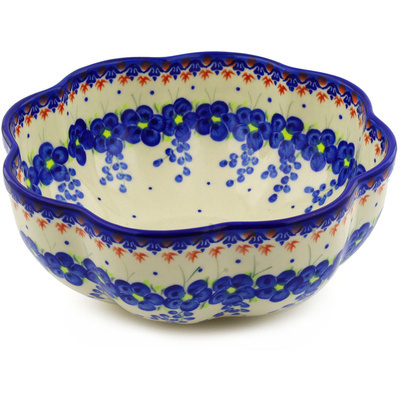 Polish Pottery Scalloped Fluted Bowl 10&quot; Passion Poppy