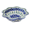 Polish Pottery Scalloped Fluted Bowl 10&quot; Peacock Leaves