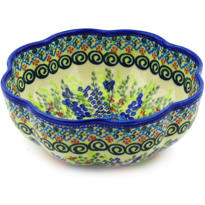 Polish Pottery Scalloped Fluted Bowl 10&quot; Spring Garden UNIKAT