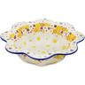 Polish Pottery Scalloped Fluted Bowl 10&quot; Yellow Daisy Chain