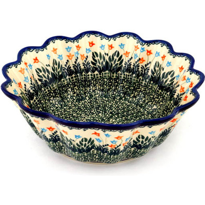 Polish Pottery Scalloped Fluted Bowl 11&quot; Dancing Tulips