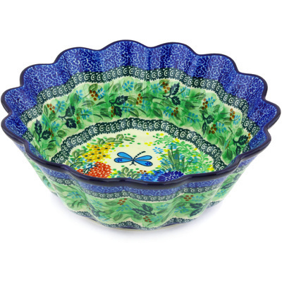 Polish Pottery Scalloped Fluted Bowl 11&quot; Garden Delight UNIKAT