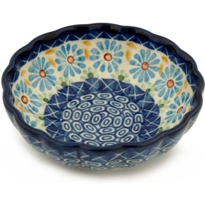 Polish Pottery Scalloped Fluted Bowl 5&quot; Aster Peacock Eyes