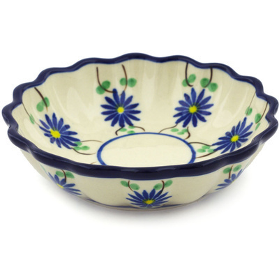 Polish Pottery Scalloped Fluted Bowl 5&quot; Aster Trellis