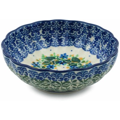 Polish Pottery Scalloped Fluted Bowl 5&quot; Aster Wreath