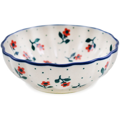 Polish Pottery Scalloped Fluted Bowl 5&quot; Auntie Em Scarlet