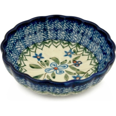 Polish Pottery Scalloped Fluted Bowl 5&quot; Azure Blooms
