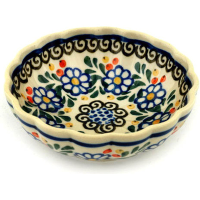 Polish Pottery Scalloped Fluted Bowl 5&quot; Berries And Daisies