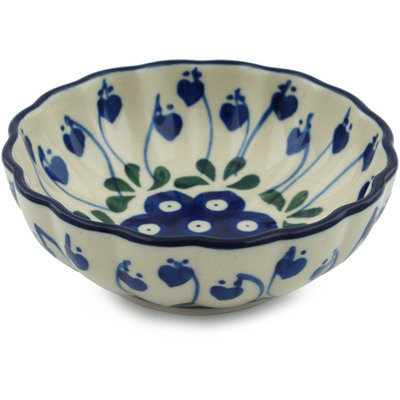 Polish Pottery Scalloped Fluted Bowl 5&quot; Bleeding Heart Peacock