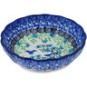 Polish Pottery Scalloped Fluted Bowl 5&quot; Blue Bird Flying UNIKAT
