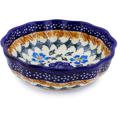 Polish Pottery Scalloped Fluted Bowl 5&quot; Blue Cornflower
