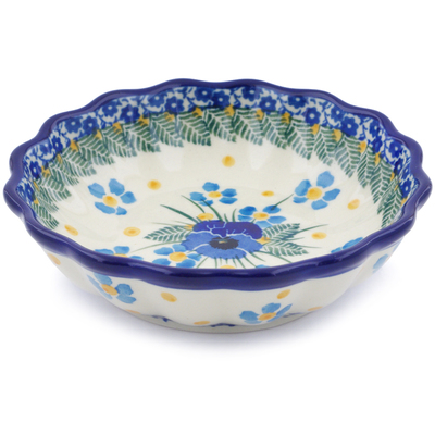Polish Pottery Scalloped Fluted Bowl 5&quot; Blue Dreams