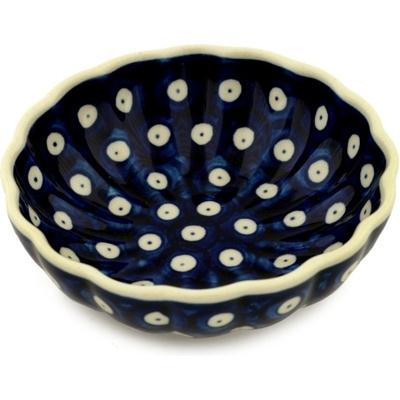 Polish Pottery Scalloped Fluted Bowl 5&quot; Blue Eyes