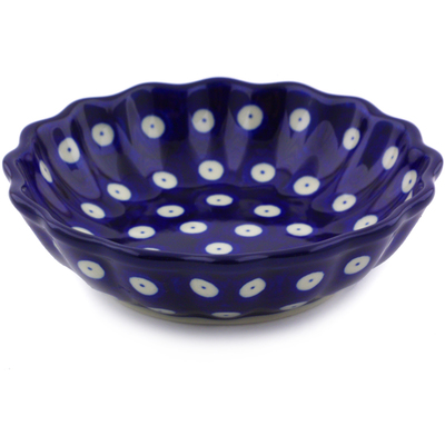 Polish Pottery Scalloped Fluted Bowl 5&quot; Blue Eyes