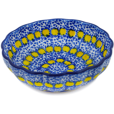 Polish Pottery Scalloped Fluted Bowl 5&quot; Blue