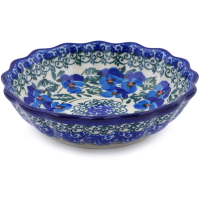 Polish Pottery Scalloped Fluted Bowl 5&quot; Blue Pansy