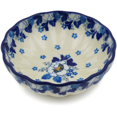 Polish Pottery Scalloped Fluted Bowl 5&quot; Blue Spring