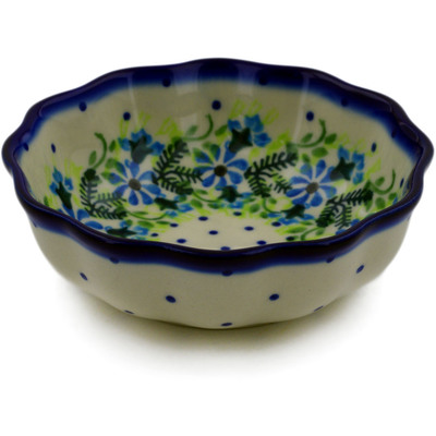 Polish Pottery Scalloped Fluted Bowl 5&quot; Blue Wreath