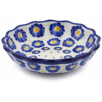 Polish Pottery Scalloped Fluted Bowl 5&quot; Blue Zinnia