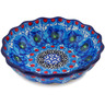 Polish Pottery Scalloped Fluted Bowl 5&quot; Blueberry Flowers UNIKAT