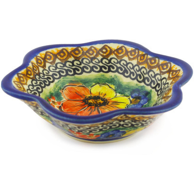Polish Pottery Scalloped Fluted Bowl 5&quot; Bright Beauty UNIKAT