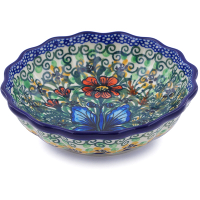 Polish Pottery Scalloped Fluted Bowl 5&quot; Butterfly Holly UNIKAT