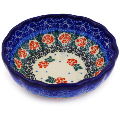 Polish Pottery Scalloped Fluted Bowl 5&quot; Cabbage Rose Garden