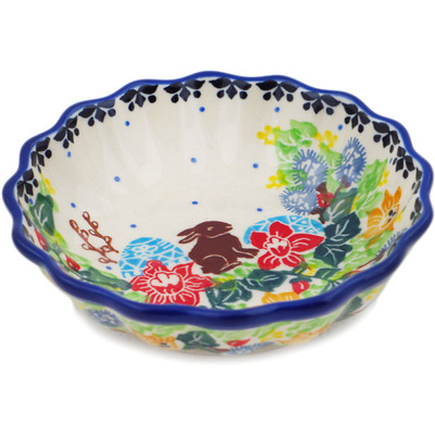Polish Pottery Scalloped Fluted Bowl 5&quot; Chocolate Bunny UNIKAT