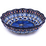 Polish Pottery Scalloped Fluted Bowl 5&quot; Cobalt Poppies UNIKAT