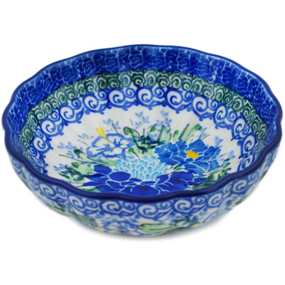 Polish Pottery Scalloped Fluted Bowl 5&quot; Country Blossoms UNIKAT