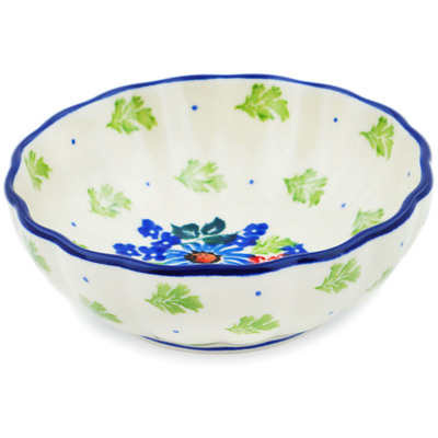 Polish Pottery Scalloped Fluted Bowl 5&quot; Countryside Floral Bloom