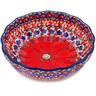 Polish Pottery Scalloped Fluted Bowl 5&quot; Crimson Poppies UNIKAT