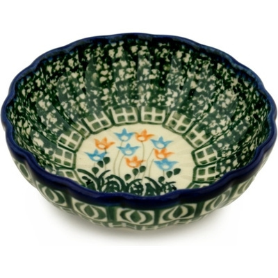 Polish Pottery Scalloped Fluted Bowl 5&quot; Dancing Tulips