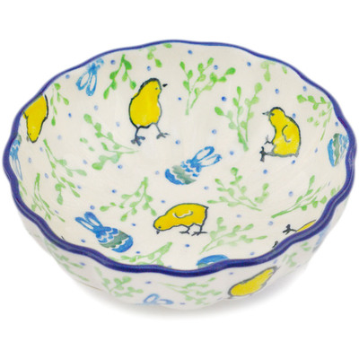 Polish Pottery Scalloped Fluted Bowl 5&quot; Easter Day