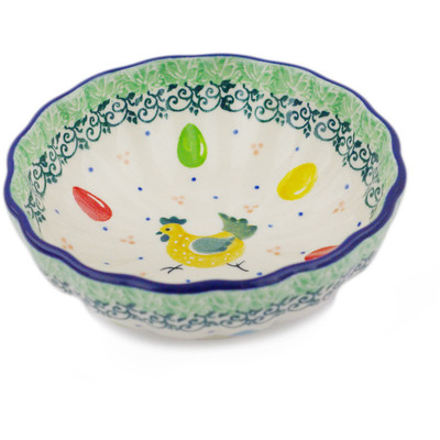 Polish Pottery Scalloped Fluted Bowl 5&quot; Egg Hunt