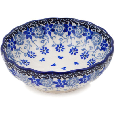 Polish Pottery Scalloped Fluted Bowl 5&quot; First Snow