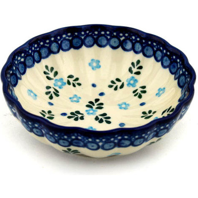 Polish Pottery Scalloped Fluted Bowl 5&quot; Floral Snowflake